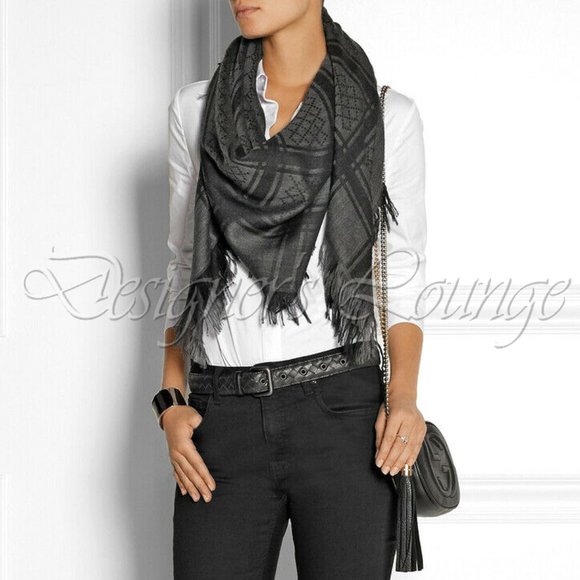 NWT GUCCI Grey GG Survie Monogram GG Scarf Shawl - Picture 7 of 9